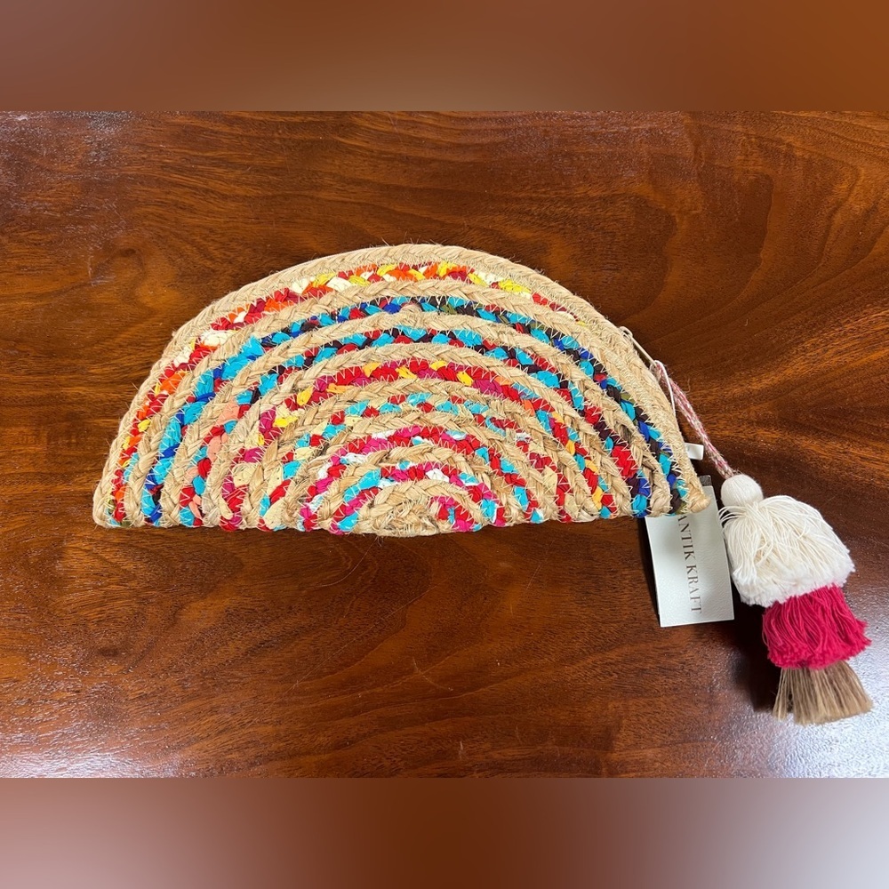 NWT Boho Antik Kraft Chindi Moon Clutch